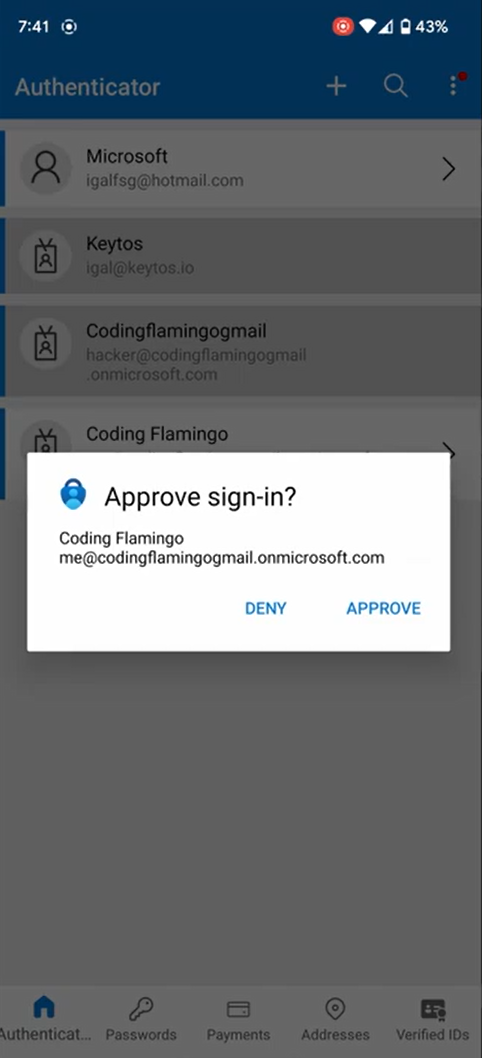 Approve request in Microsoft Authenticator App