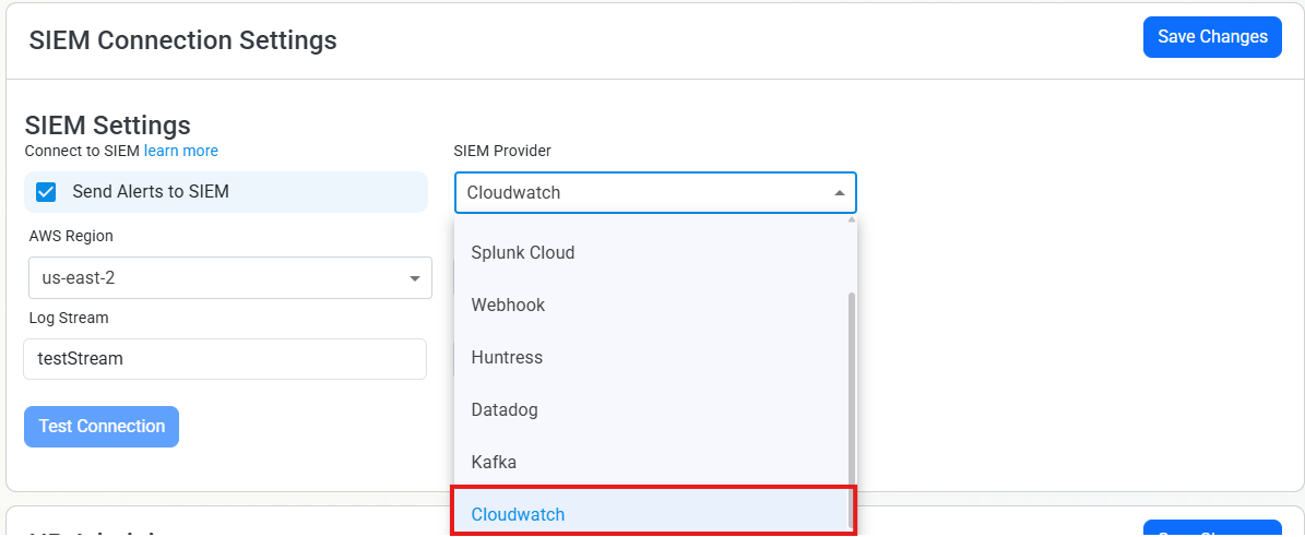 Set CloudWatch as the SIEM in EZCMS
