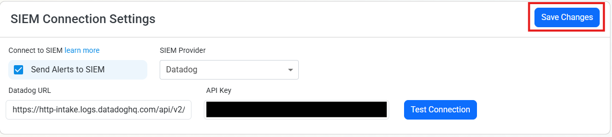 EZCMS SIEM Settings Save Changes