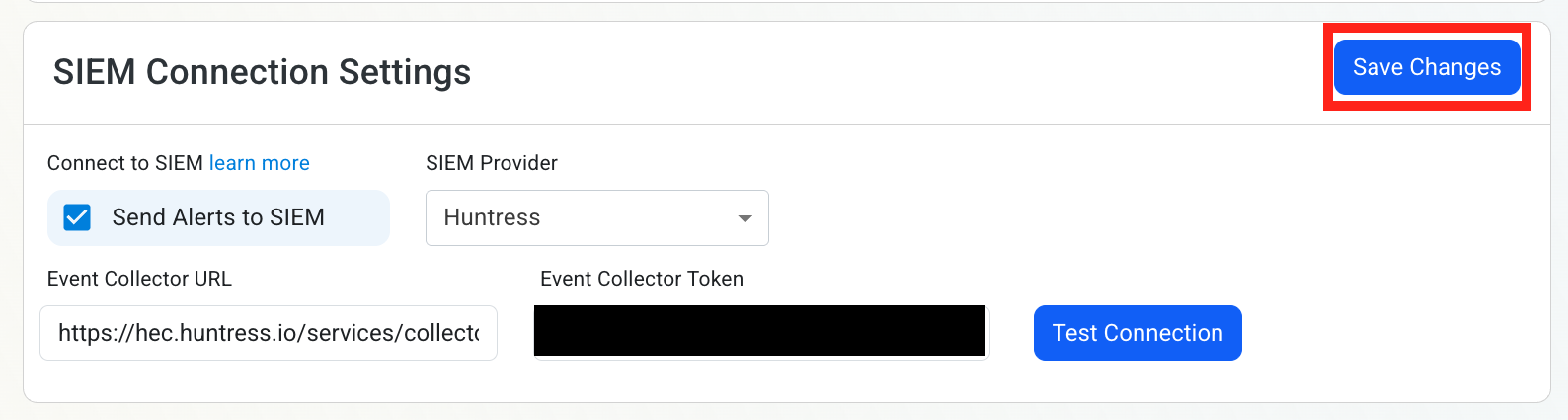 EZCMS SIEM Settings Save Changes