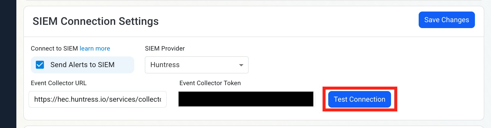 Huntress Paste Values and Test Connection