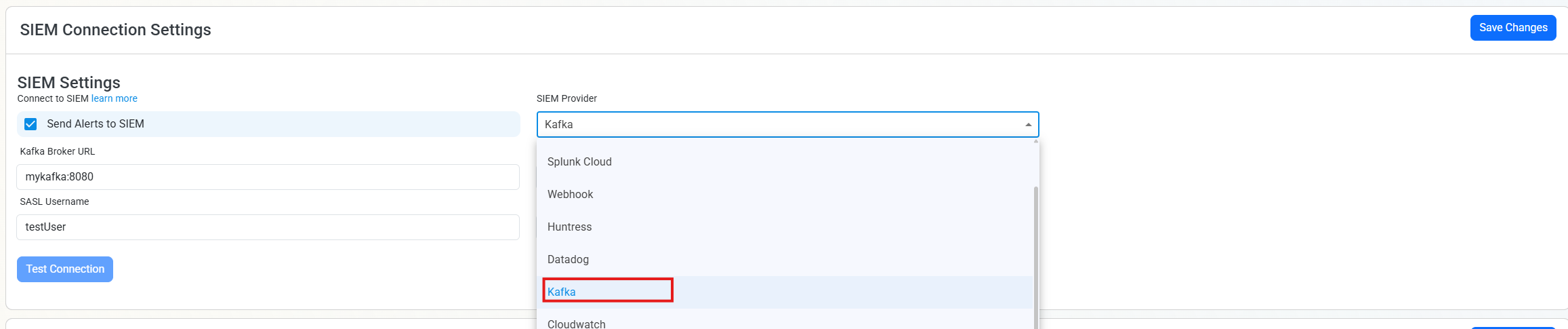 Set Kafka as the SIEM in EZCMS