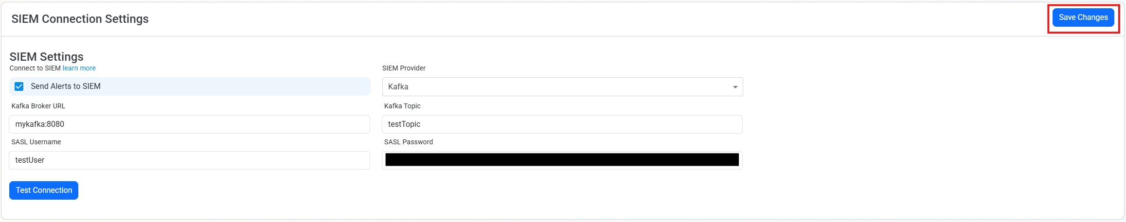 EZCMS SIEM Settings Save Changes