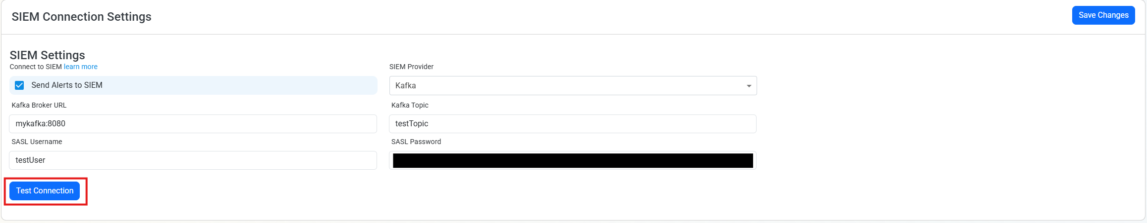 Kafka Paste Values and Test Connection