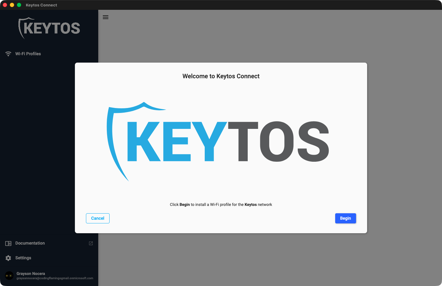 Upon first launch Keytos Connect will guide you through the profile installation process.