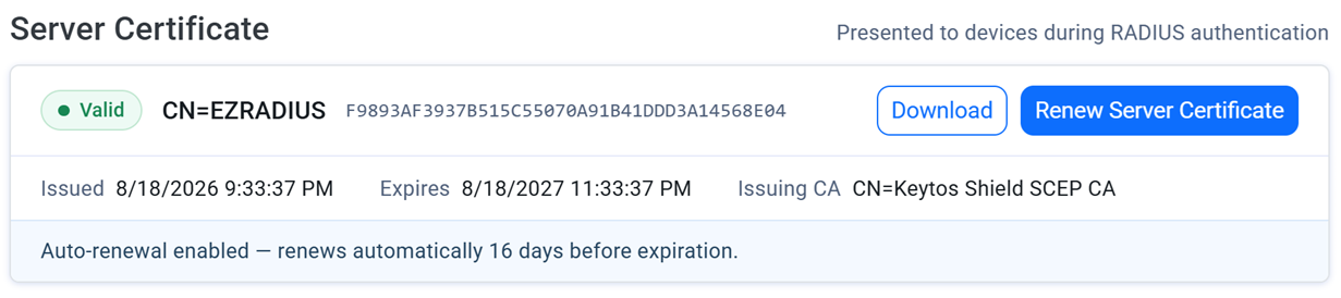 Keytos Shield RADIUS Server Certificate