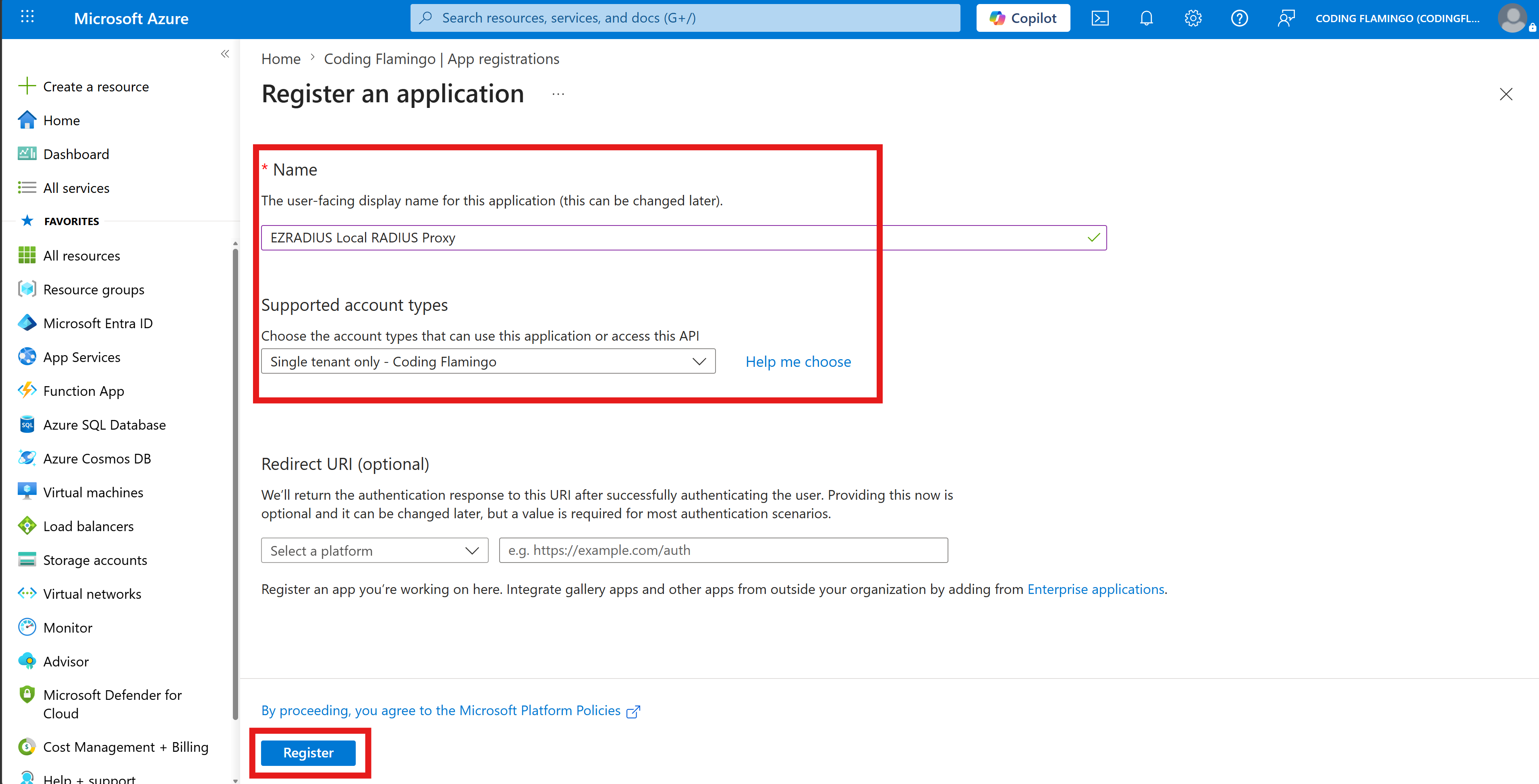 Details for the Entra ID Application Registration for the Keytos Shield Local RADIUS server