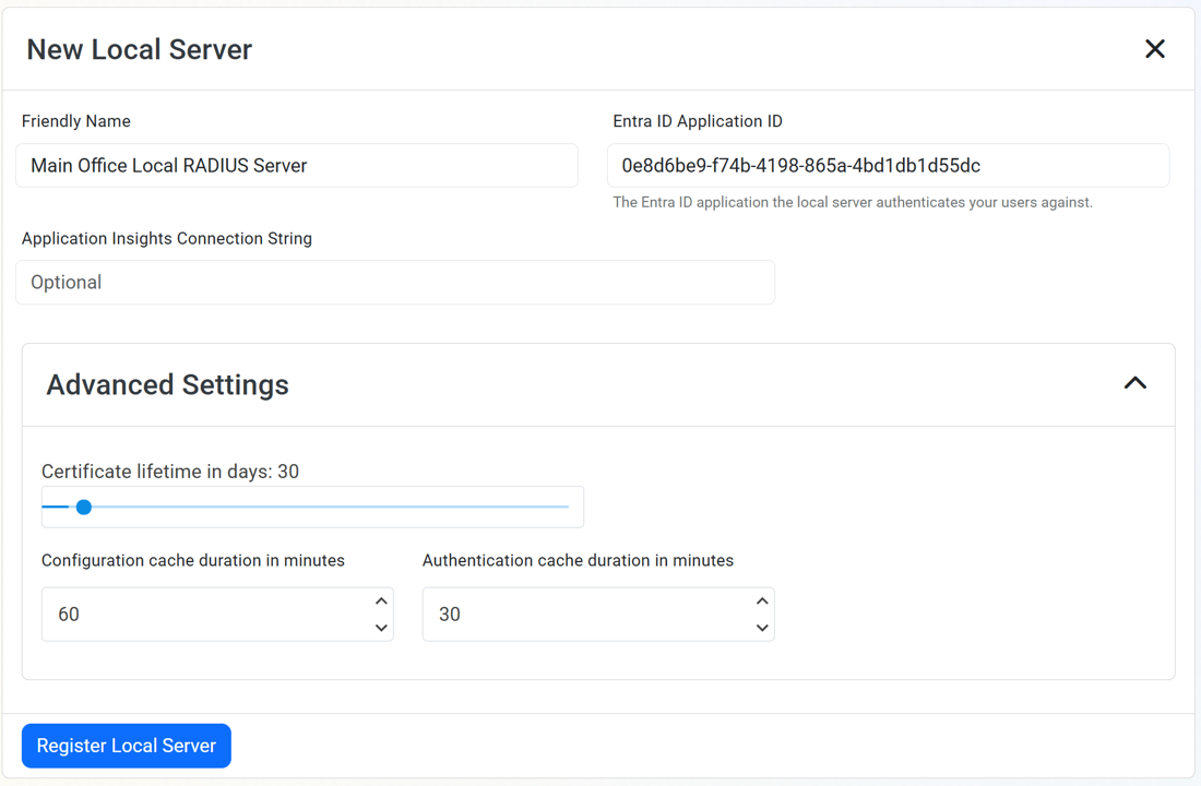 Register Local RADIUS server for Local RADIUS in Keytos Shield