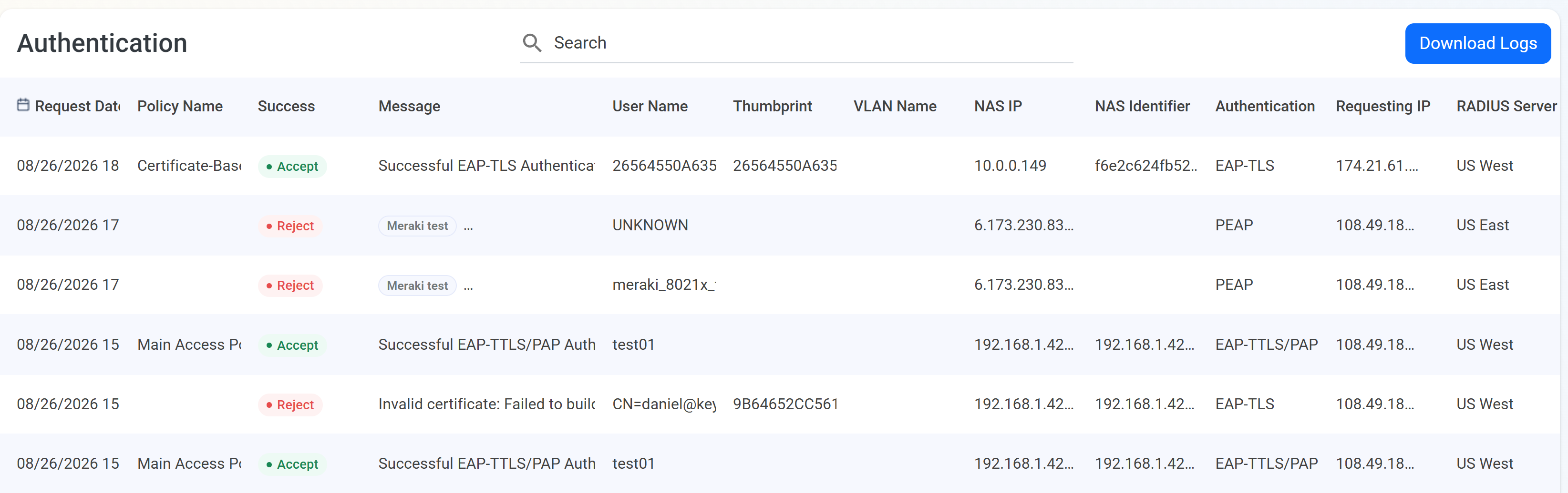 Shield Network Logs Table