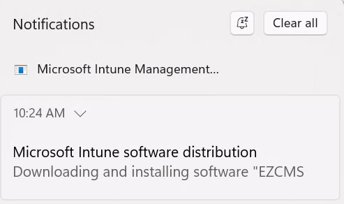 Screenshot of Intune installing the EZCMS application on a user's device.