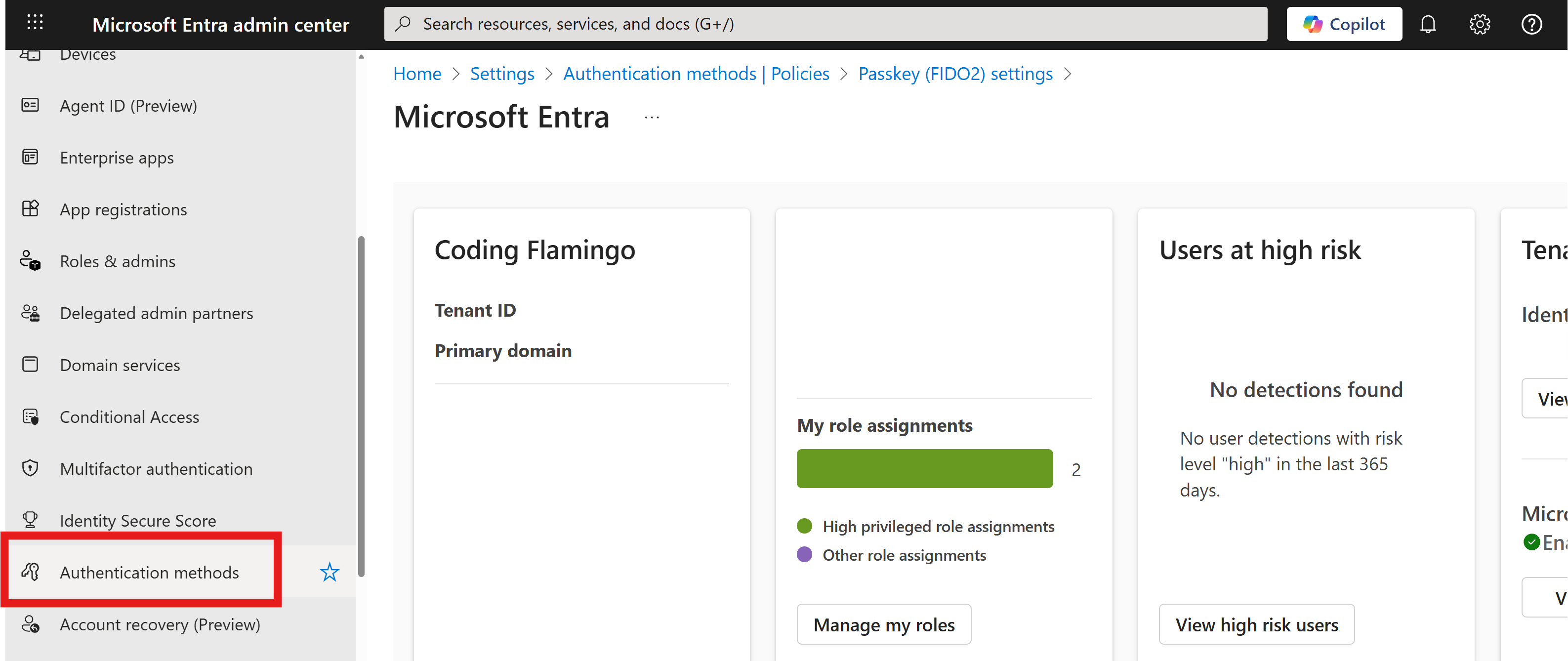Entra ID Admin Center Authentication Methods Settings