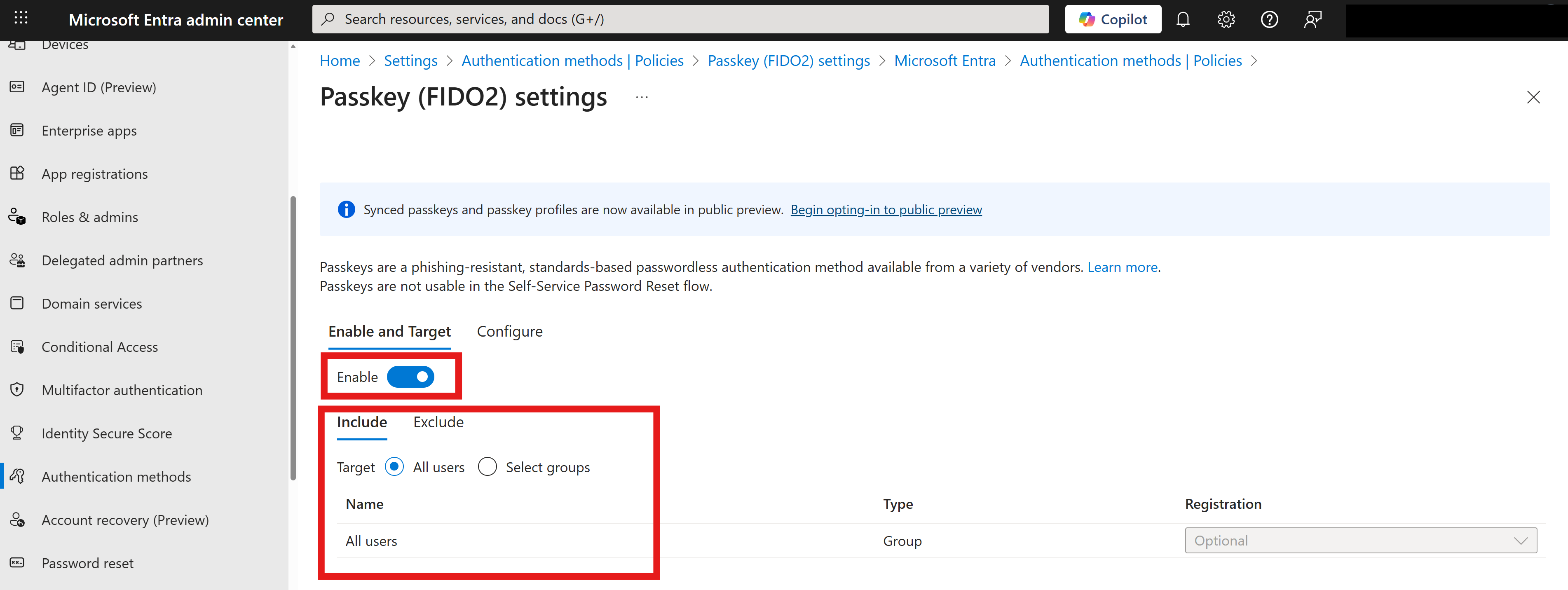 Entra ID FIDO2 Policy Settings
