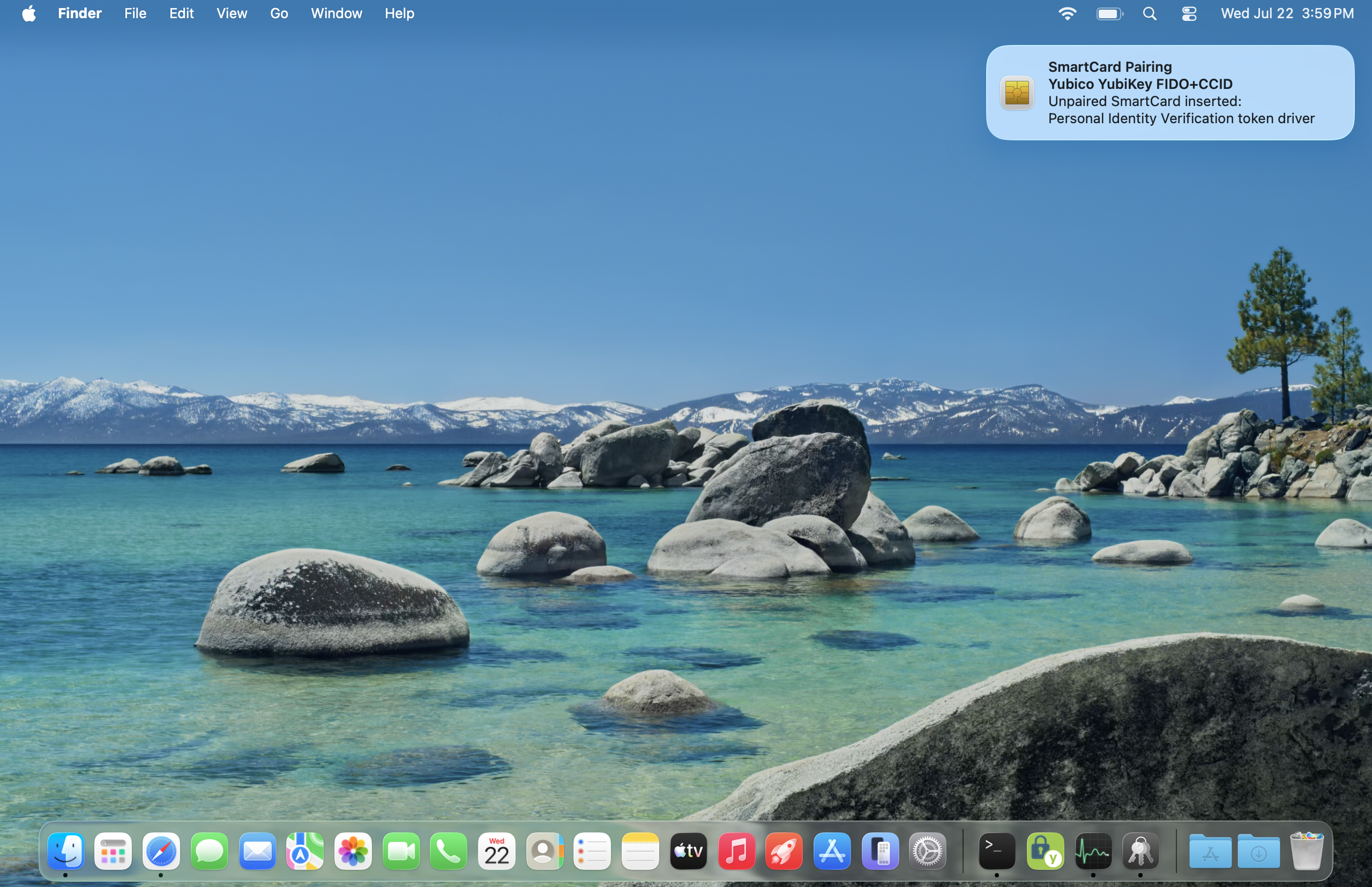 macOS prompts you to pair your Security Key or Smart Card when plugged in