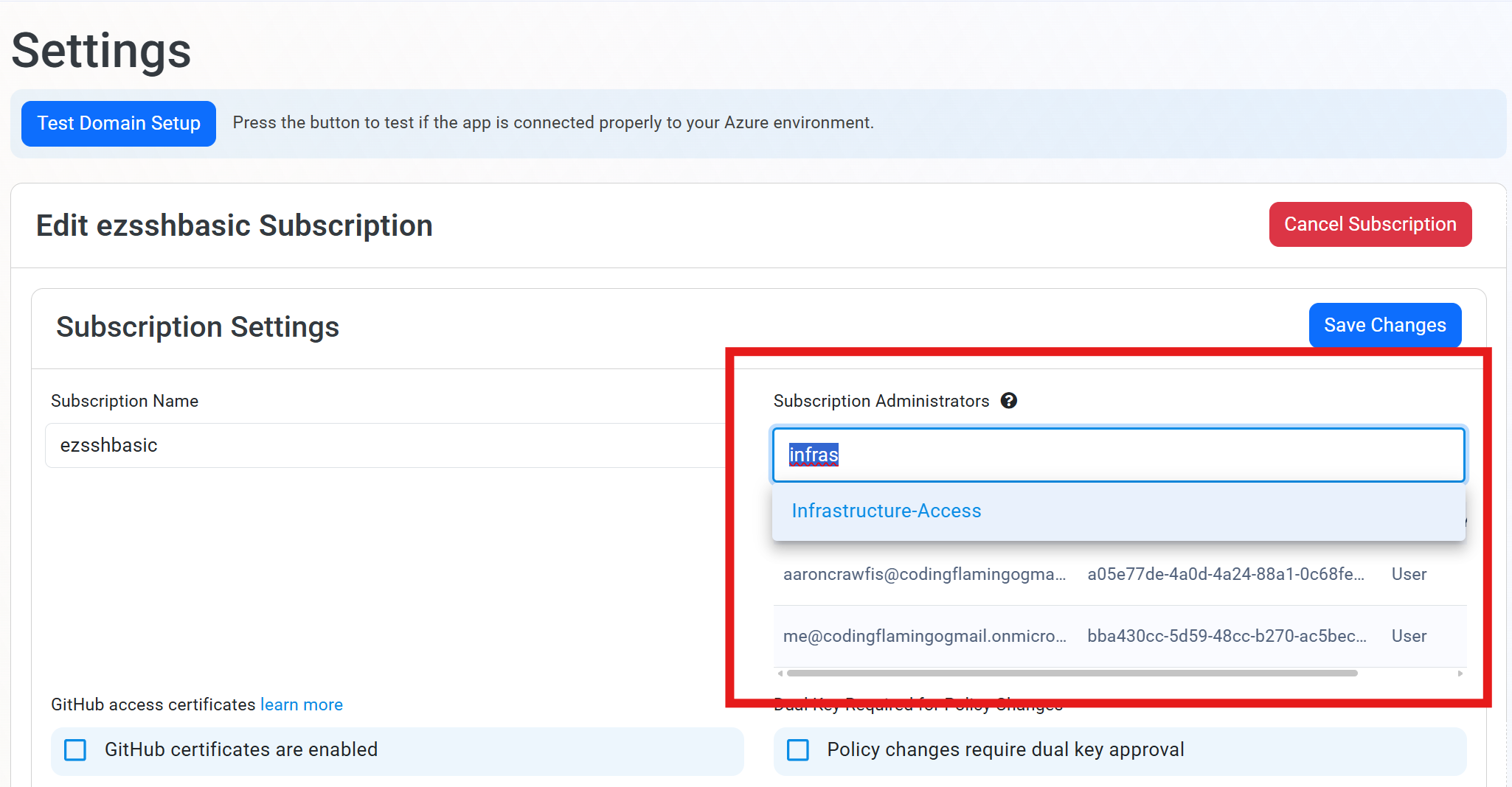 Manage Subscription Administrators